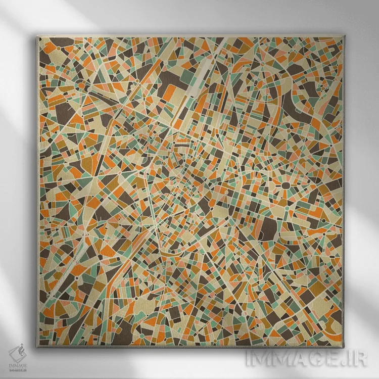 تابلو نقشه انتزاعی شهر بروکسل اثر جازبری بلو (هنرمند مدرن/برند هنری) - نمای روبهرو روی دیوار
