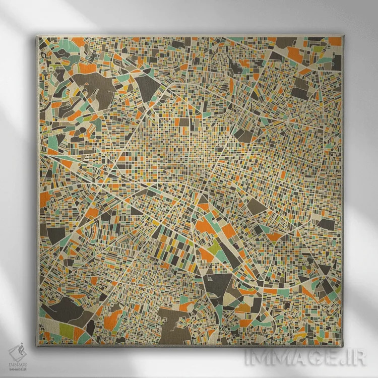 تابلو نقشه انتزاعی شهر گوادالاخارا اثر جازبری بلو (هنرمند مدرن/برند هنری) - نمای روبهرو روی دیوار