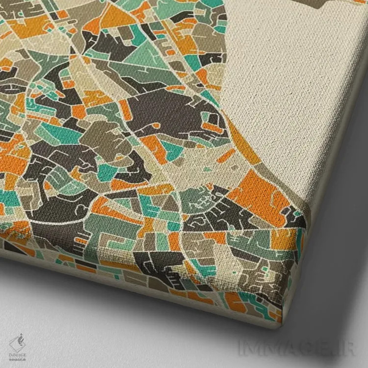 تابلو نقشه انتزاعی شهر دوبلین اثر جازبری بلو (هنرمند مدرن/برند هنری) - نمای نزدیک بافت بوم