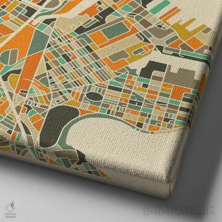 تابلو نقشه انتزاعی شهر بوستون اثر جازبری بلو (هنرمند مدرن/برند هنری) - نمای نزدیک بافت بوم