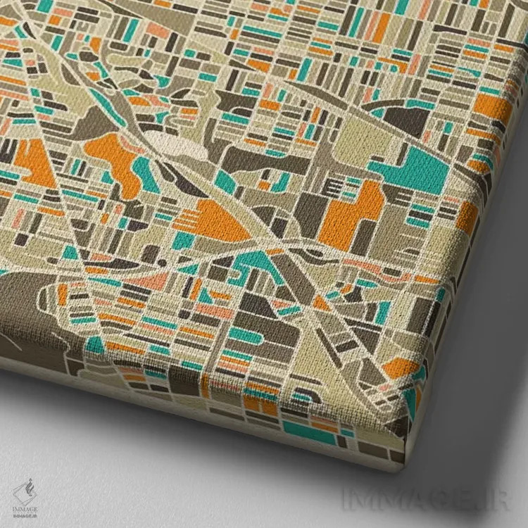 تابلو نقشه انتزاعی شهر کلیولند اثر جازبری بلو (هنرمند مدرن/برند هنری) - نمای نزدیک بافت بوم