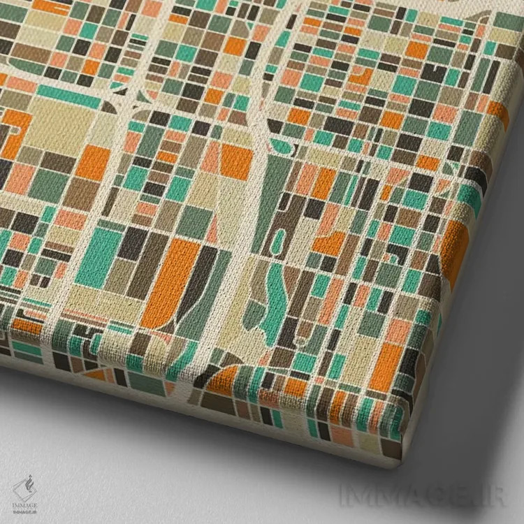 تابلو نقشه انتزاعی شهر شیکاگو اثر جازبری بلو (هنرمند مدرن/برند هنری) - نمای نزدیک بافت بوم