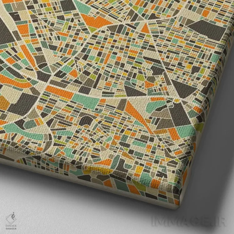 تابلو نقشه انتزاعی شهر گوادالاخارا اثر جازبری بلو (هنرمند مدرن/برند هنری) - نمای نزدیک بافت بوم