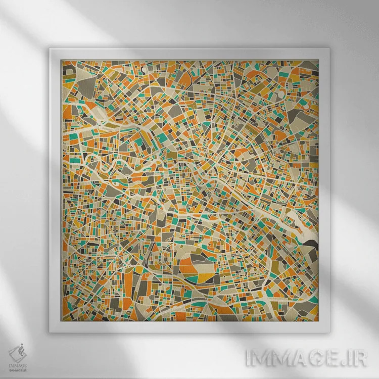 تابلو نقشه انتزاعی شهر برلین اثر جازبری بلو (هنرمند مدرن/برند هنری) - نمای قابدار سفید