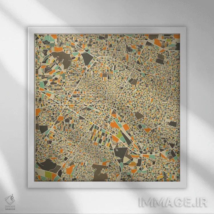 تابلو نقشه انتزاعی شهر گوادالاخارا اثر جازبری بلو (هنرمند مدرن/برند هنری) - نمای قابدار سفید