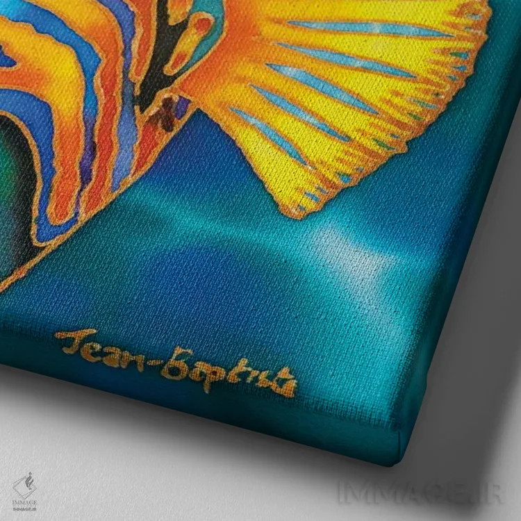 تابلو فرفریرنگ نارنجی راهراه (نوعی ماهی) اثر دنیل ژان-باپتیست - نمای نزدیک بافت بوم