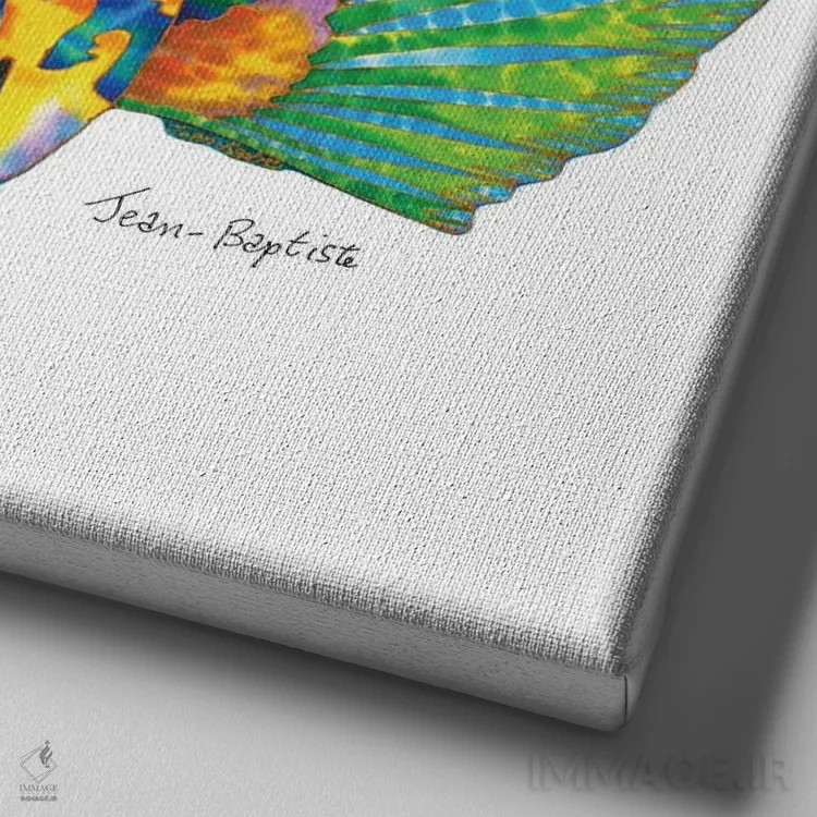 تابلو طوطیماهی در پسزمینهٔ سفید اثر دنیل ژان-باپتیست - نمای نزدیک بافت بوم