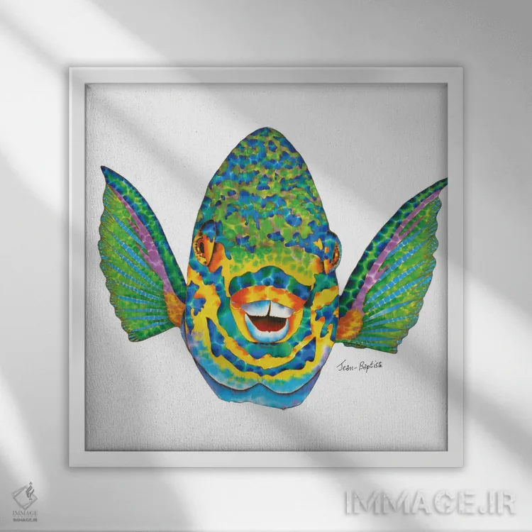 تابلو طوطیماهی در پسزمینهٔ سفید اثر دنیل ژان-باپتیست - نمای قابدار سفید