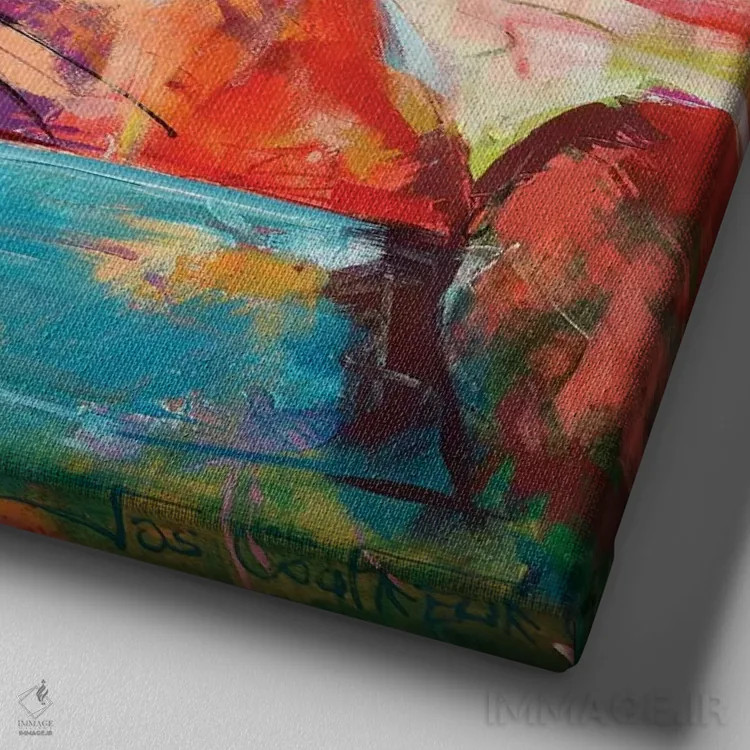 تابلو توله جک راسل که از روی حصار نگاه میکند اثر ژوس کوفرر - نمای نزدیک بافت بوم