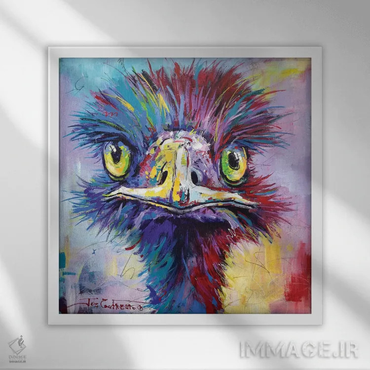 تابلو شترمرغ استرالیایی ۲ اثر ژوس کوفرر - نمای قابدار سفید