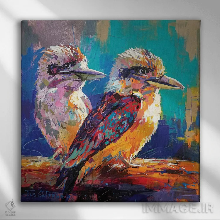 تابلو یک جفت کوکابورا (پرنده بومی استرالیا) اثر ژوس کوفرر - نمای روبهرو روی دیوار
