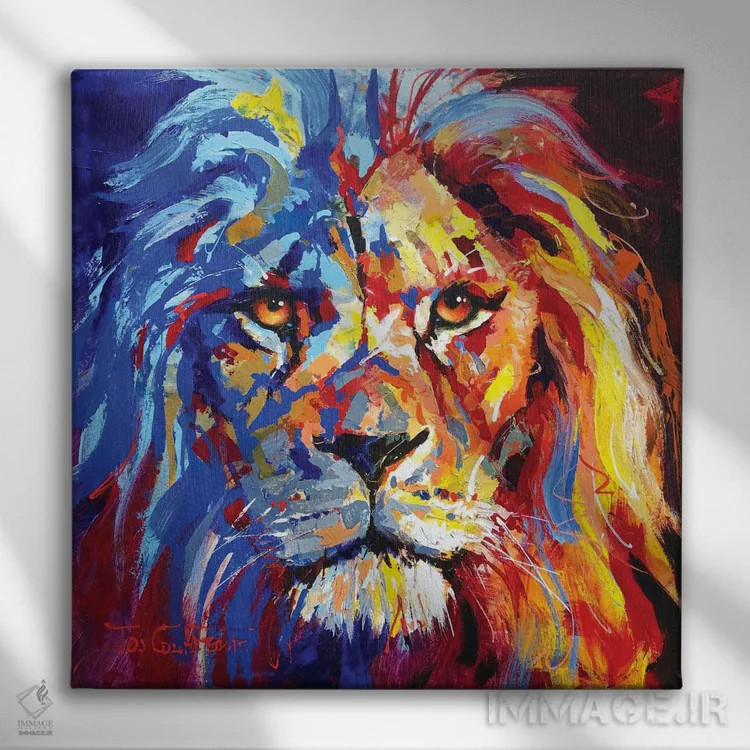 تابلو شیر (حیوان) اثر ژوس کوفرر - نمای روبهرو روی دیوار