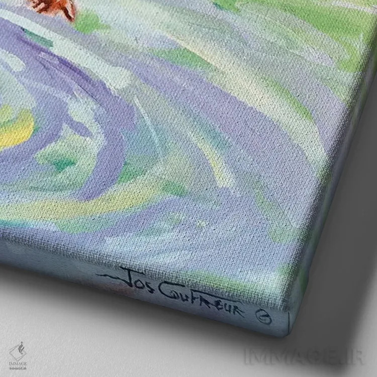 تابلو تفریح در ساحل اثر ژوس کوفرر - نمای نزدیک بافت بوم