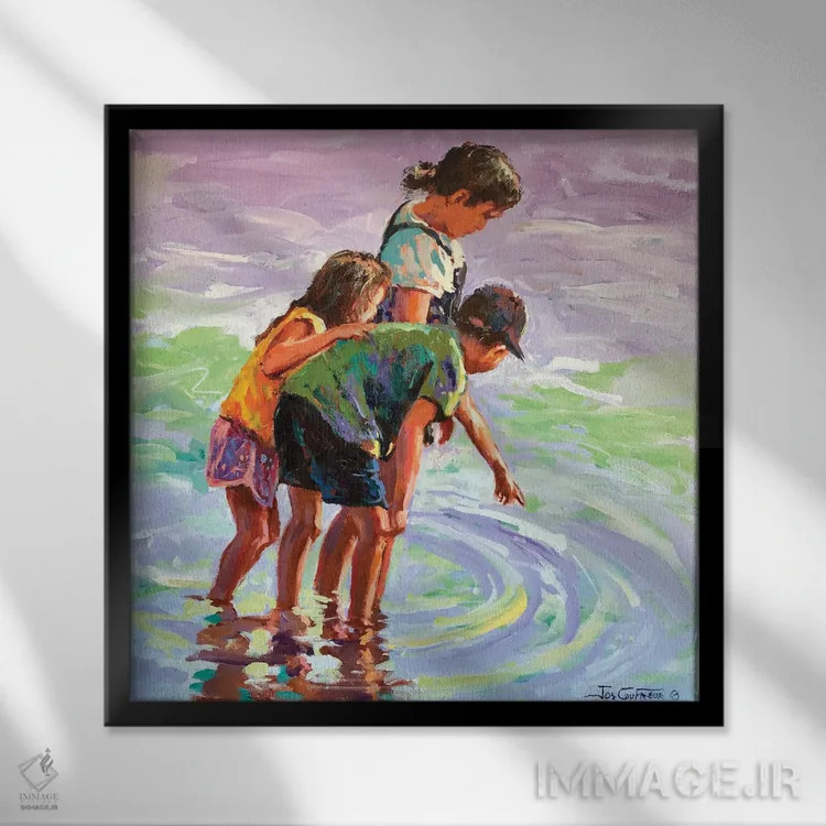 تابلو تفریح در ساحل اثر ژوس کوفرر - نمای قابدار مشکی