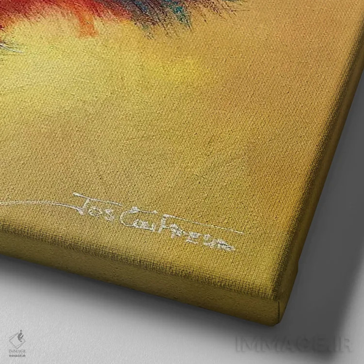 تابلو شترمرغ استرالیایی رنگارنگ اثر ژوس کوفرر - نمای نزدیک بافت بوم