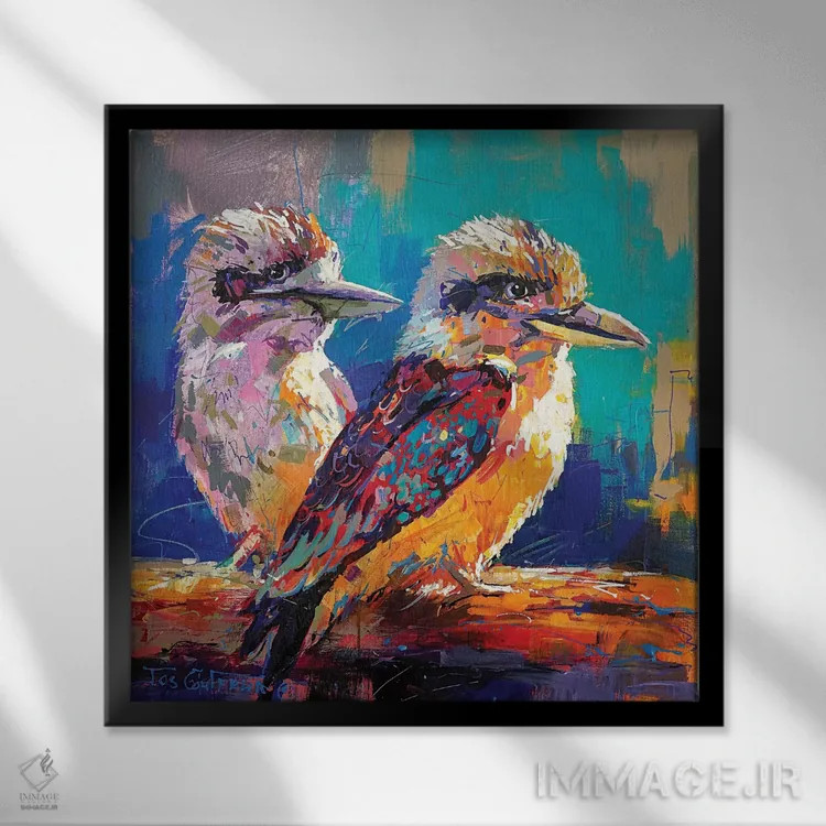 تابلو یک جفت کوکابورا (پرنده بومی استرالیا) اثر ژوس کوفرر - نمای قابدار مشکی