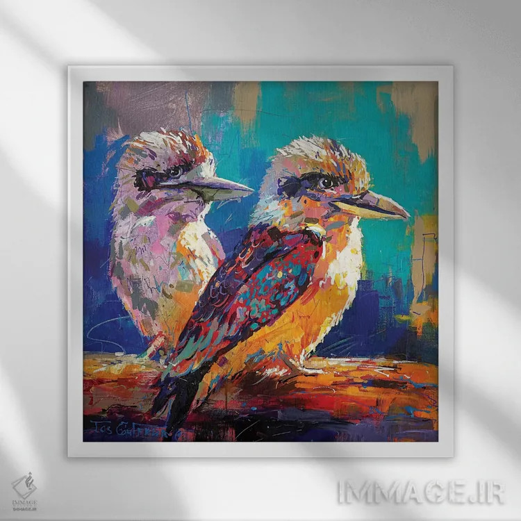 تابلو یک جفت کوکابورا (پرنده بومی استرالیا) اثر ژوس کوفرر - نمای قابدار سفید