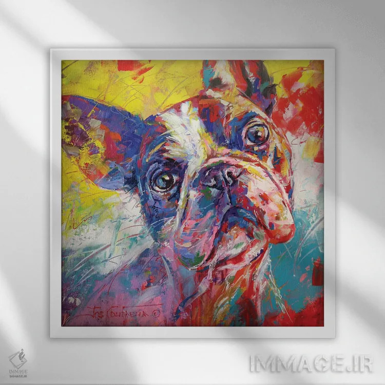 تابلو بولداگ فرانسوی اثر ژوس کوفرر - نمای قابدار سفید