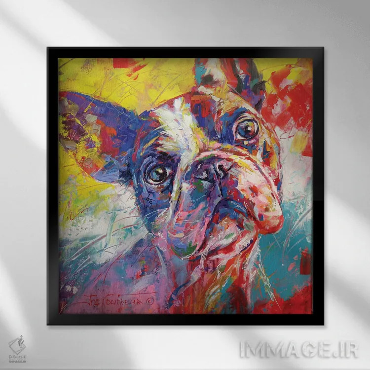 تابلو بولداگ فرانسوی اثر ژوس کوفرر - نمای قابدار مشکی