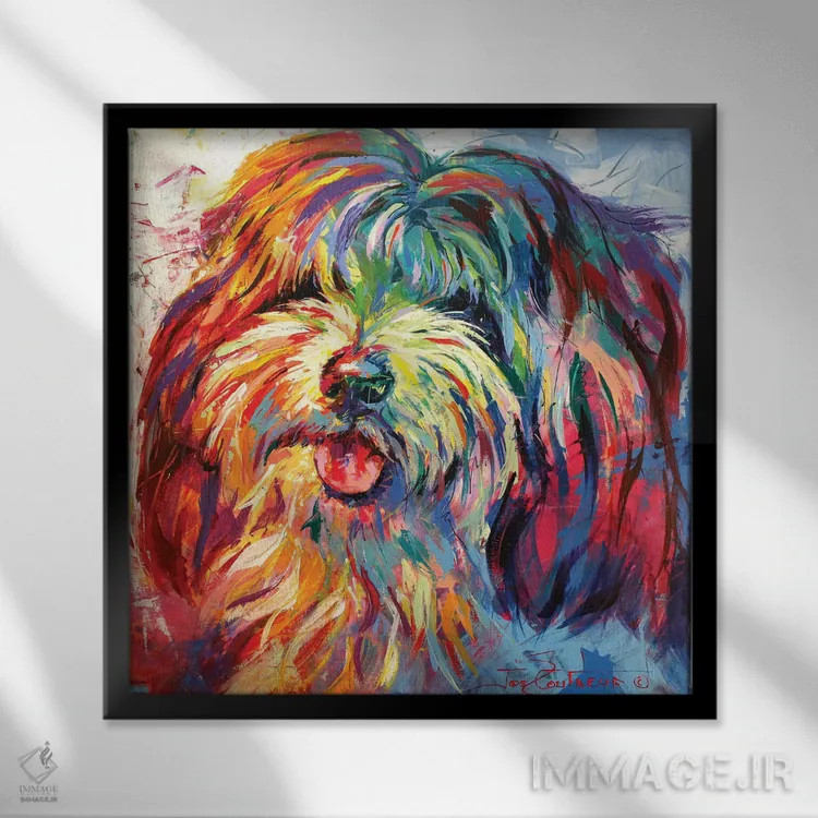 تابلو لاهسا آپسو (نژاد سگ) اثر ژوس کوفرر - نمای قابدار مشکی