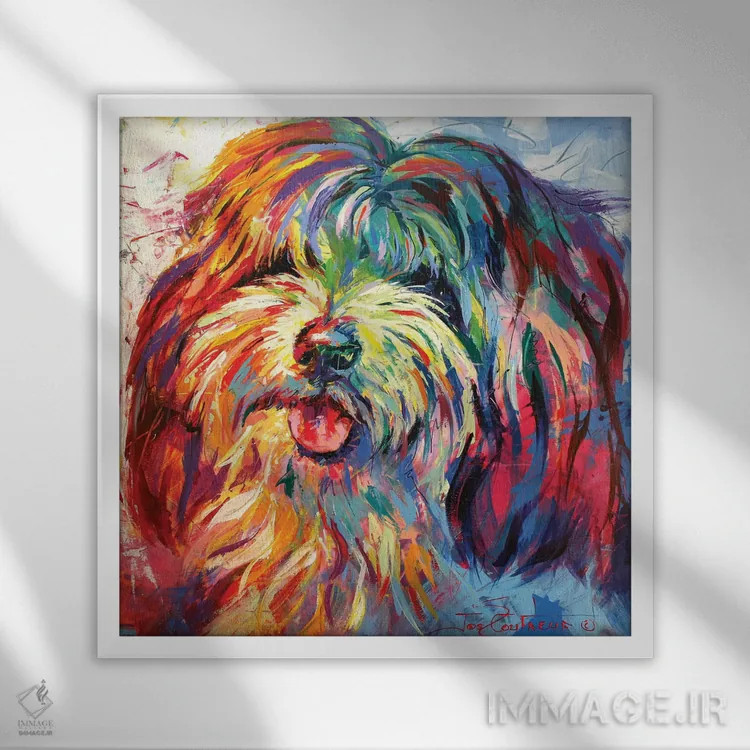 تابلو لاهسا آپسو (نژاد سگ) اثر ژوس کوفرر - نمای قابدار سفید