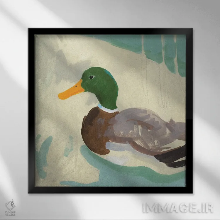 تابلو اردک کلهسبز در حال شنا II اثر جیکوب گرین - نمای قابدار مشکی