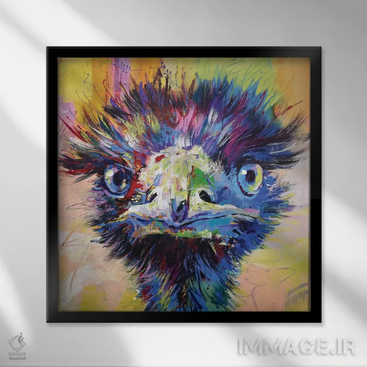 تابلو شترمرغ استرالیایی (ایمو) X اثر ژوس کوفرر - نمای قابدار مشکی