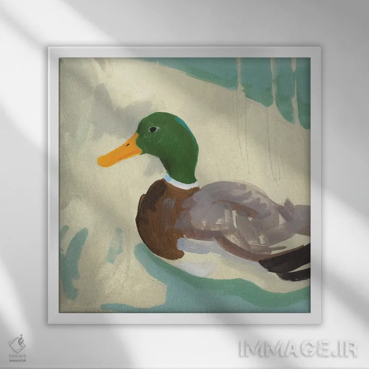 تابلو اردک کلهسبز در حال شنا II اثر جیکوب گرین - نمای قابدار سفید