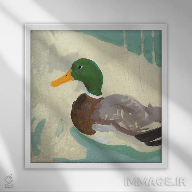 تابلو اردک کلهسبز در حال شنا II اثر جیکوب گرین - نمای قابدار سفید