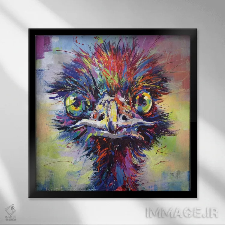 تابلو شترمرغ استرالیایی (ایمو) I اثر ژوس کوفرر - نمای قابدار مشکی