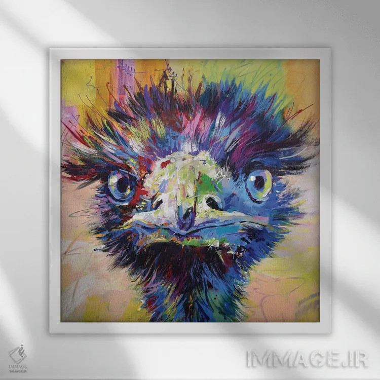 تابلو شترمرغ استرالیایی (ایمو) X اثر ژوس کوفرر - نمای قابدار سفید