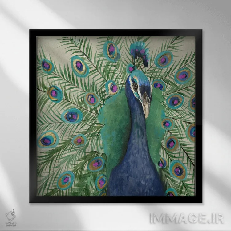 تابلو طاووس پنی اثر جیکوب کیو - نمای قابدار مشکی