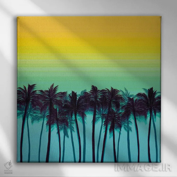 تابلو درختان نخل ساحلی ۱ (پررنگ) اثر جولیا دیسانو - نمای روبهرو روی دیوار