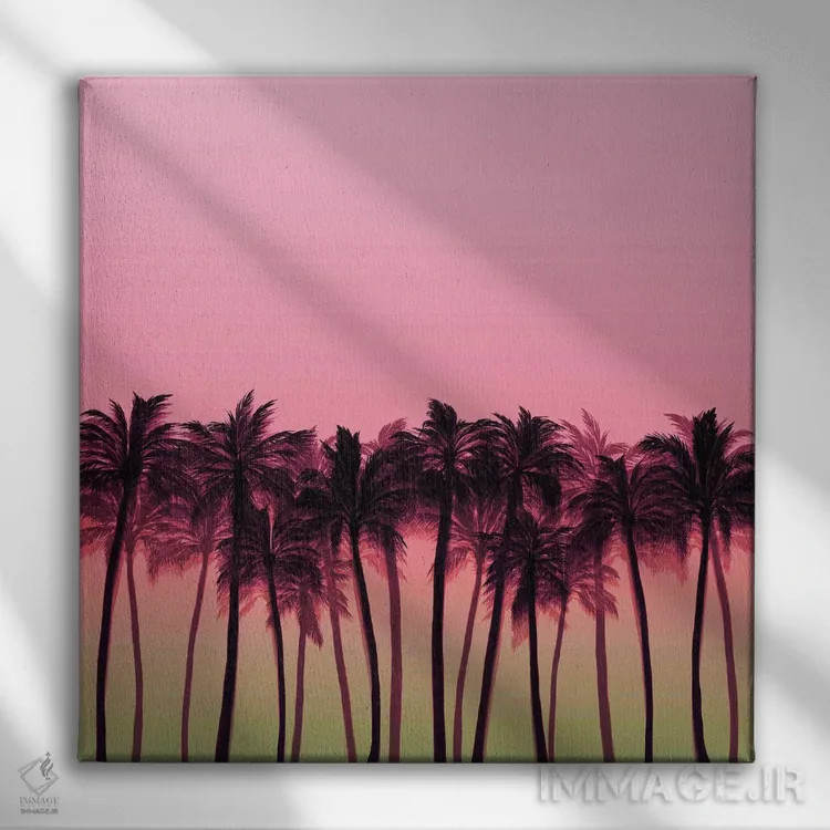تابلو درختان نخل ساحلی ۵ (پررنگ) اثر جولیا دیسانو - نمای روبهرو روی دیوار