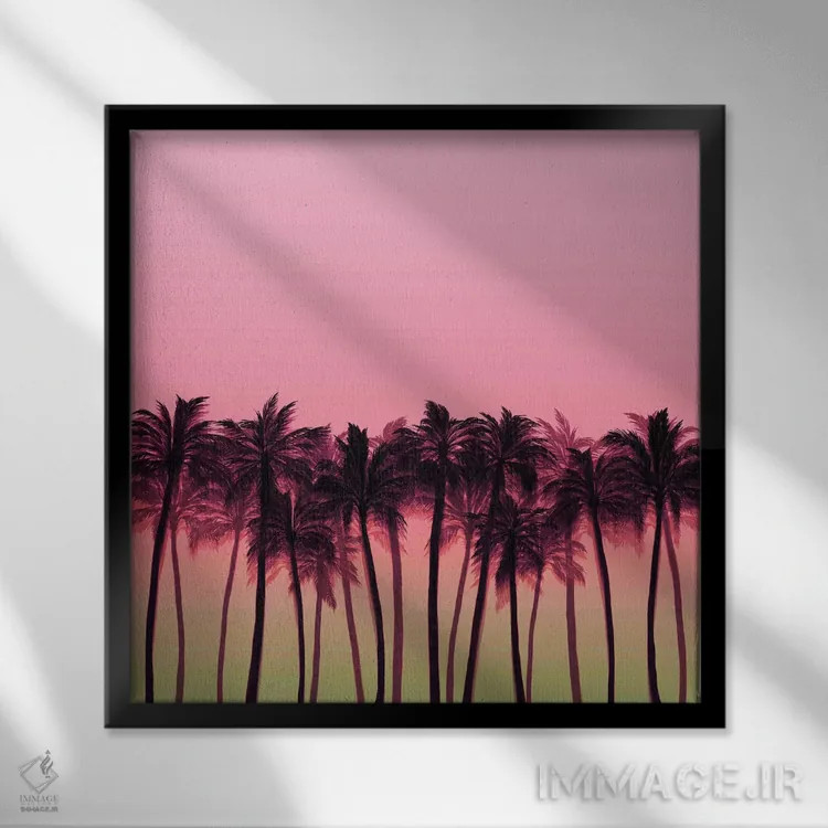 تابلو درختان نخل ساحلی ۵ (پررنگ) اثر جولیا دیسانو - نمای قابدار مشکی