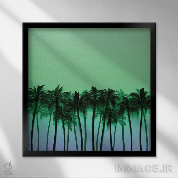 تابلو درختان نخل ساحلی ۷ (پررنگ) اثر جولیا دیسانو - نمای قابدار مشکی