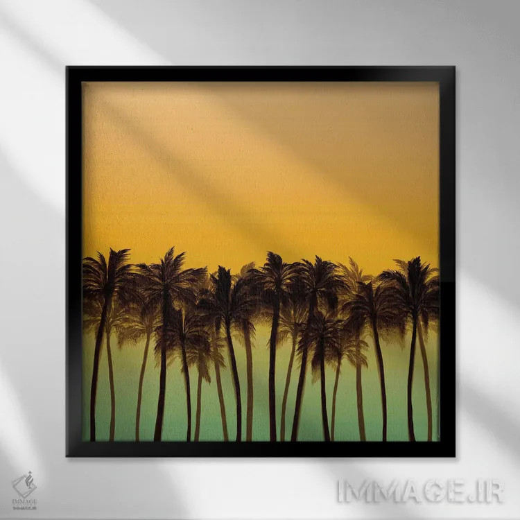 تابلو درختان نخل ساحلی ۴ (پررنگ) اثر جولیا دیسانو - نمای قابدار مشکی