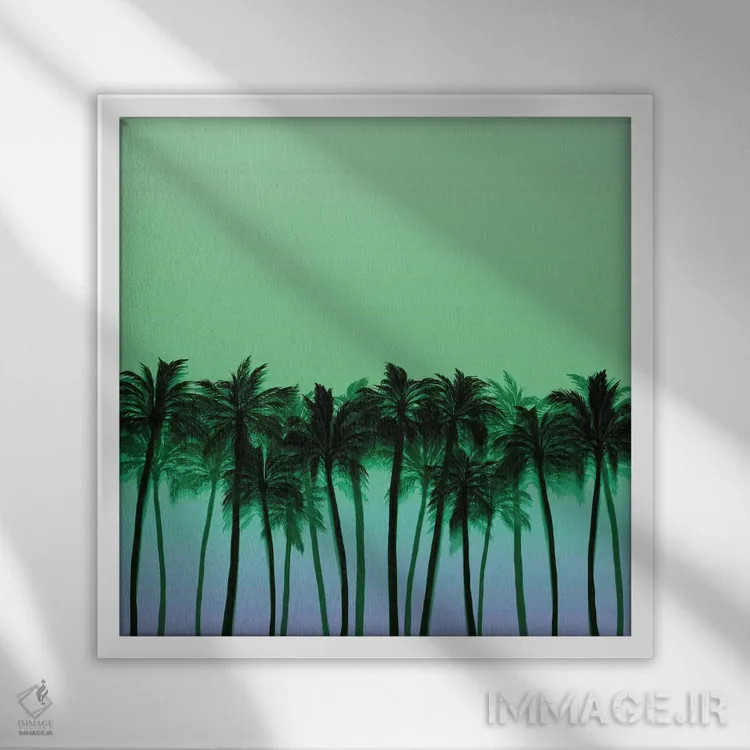 تابلو درختان نخل ساحلی ۷ (پررنگ) اثر جولیا دیسانو - نمای قابدار سفید