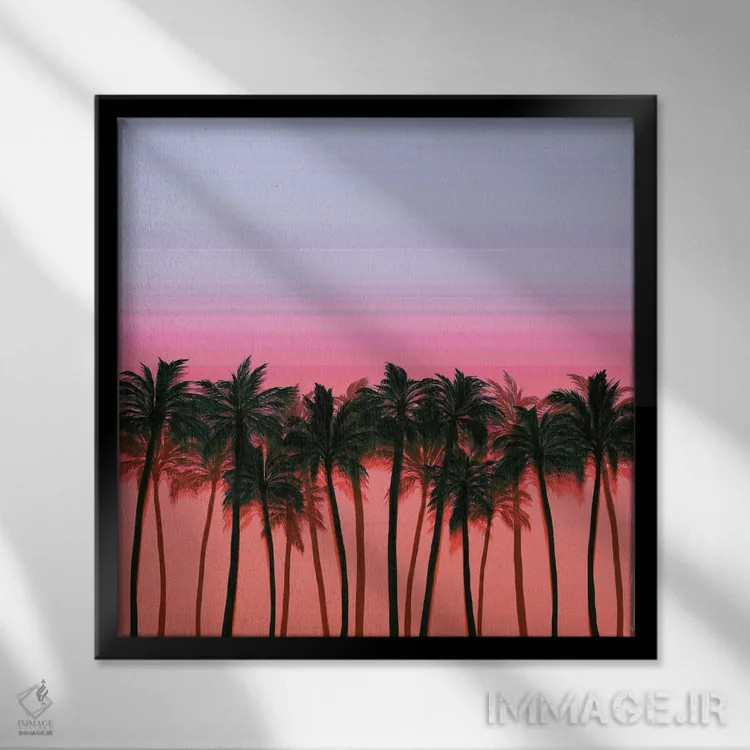 تابلو درختان نخل ساحلی ۲ (پررنگ) اثر جولیا دیسانو - نمای قابدار مشکی