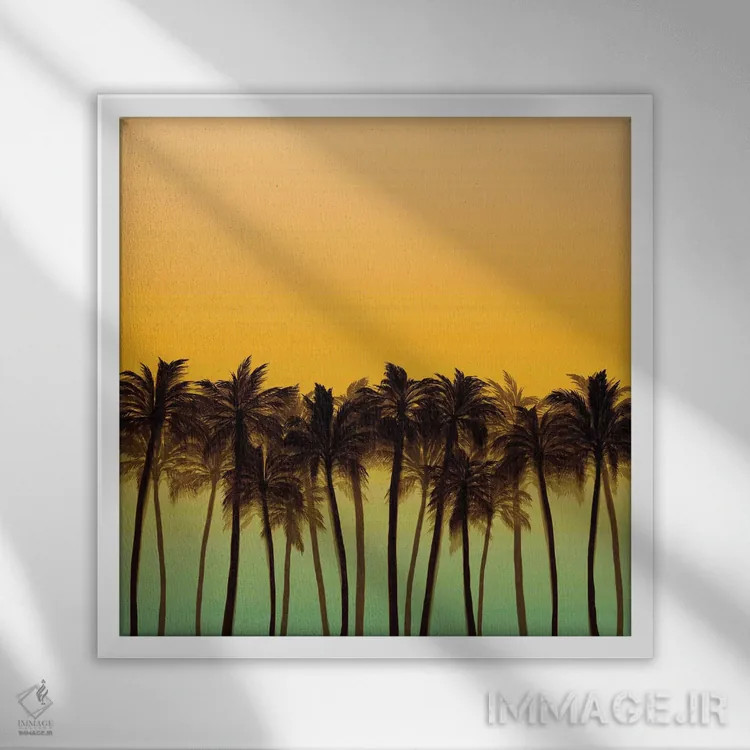 تابلو درختان نخل ساحلی ۴ (پررنگ) اثر جولیا دیسانو - نمای قابدار سفید