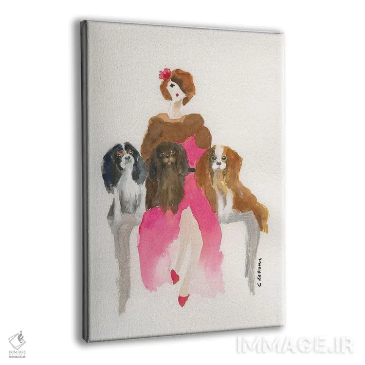 تابلو بانوی کاوالیِر صورتیپوش (نوع سگ) - نمای پرسپکتیو محصول