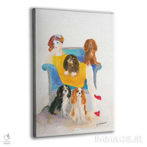تابلو بانوی کاوالیِر روی صندلی آبی (نوع سگ) - نمای پرسپکتیو محصول
