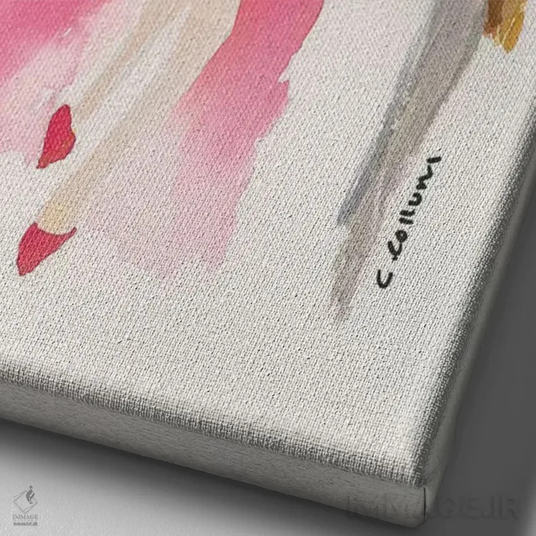 تابلو بانوی کاوالیِر صورتیپوش (نوع سگ) - نمای نزدیک بافت بوم