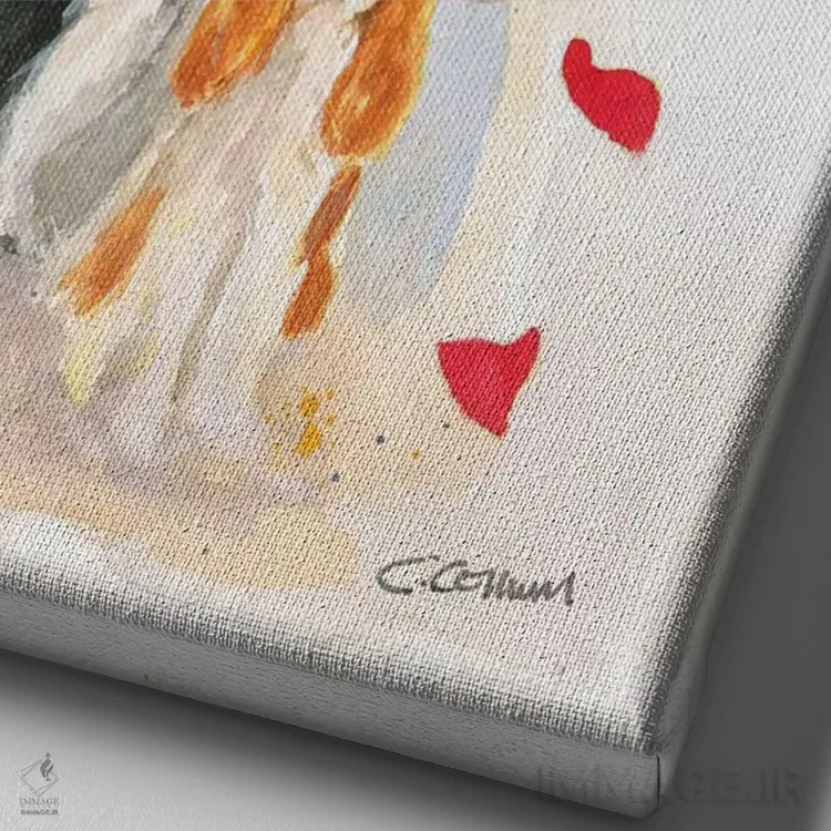 تابلو بانوی کاوالیِر روی صندلی آبی (نوع سگ) - نمای نزدیک بافت بوم