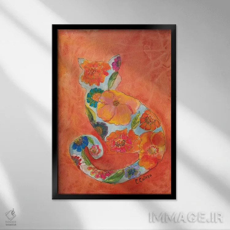 تابلو گربهٔ فِلور (گل) - نمای قابدار مشکی