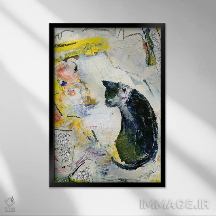 تابلو گربهٔ سیاه بهصورت انتزاعی - نمای قابدار مشکی