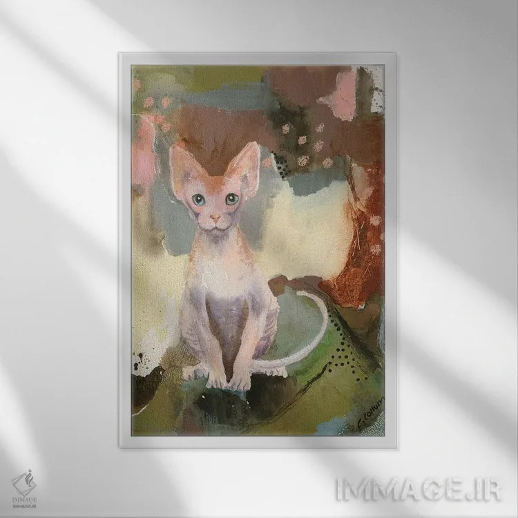 تابلو اسفینکس جنگلی (نوع گربه) - نمای قابدار سفید
