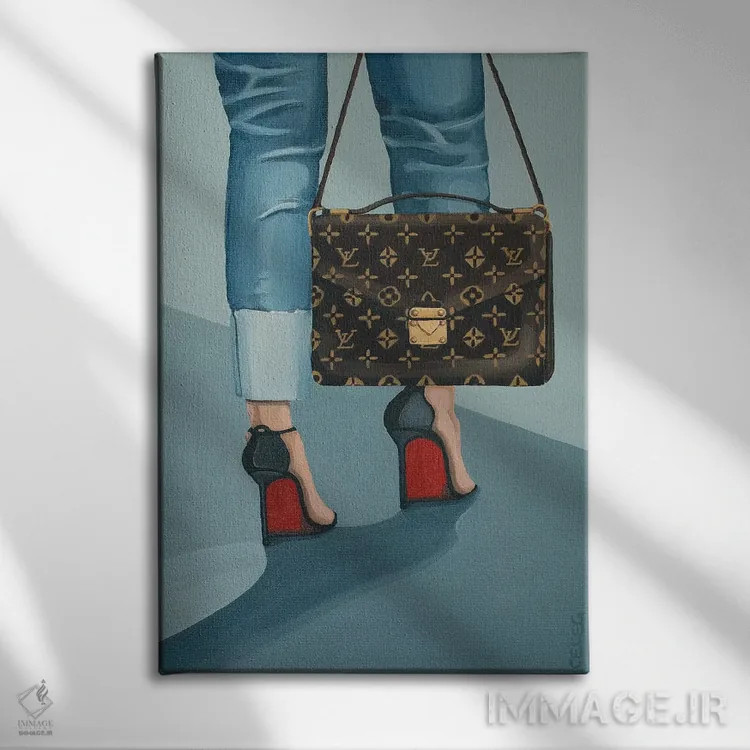 تابلو دکوراتیو کیف لویی ویتون و کفش لابوتن اثر سیسی گیدی - نمای روبهرو روی دیوار