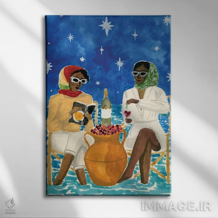 تابلو دکوراتیو تعطیلات مدیترانه ای اثر کارولین چسیا - نمای روبهرو روی دیوار