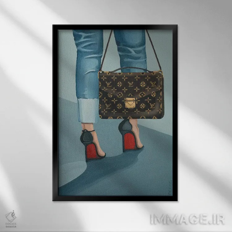 تابلو دکوراتیو کیف لویی ویتون و کفش لابوتن اثر سیسی گیدی - نمای قابدار مشکی